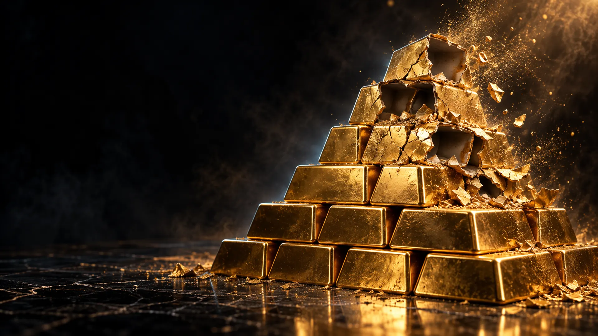 Barras de ouro representando falso investimento em compra e revenda de ouro